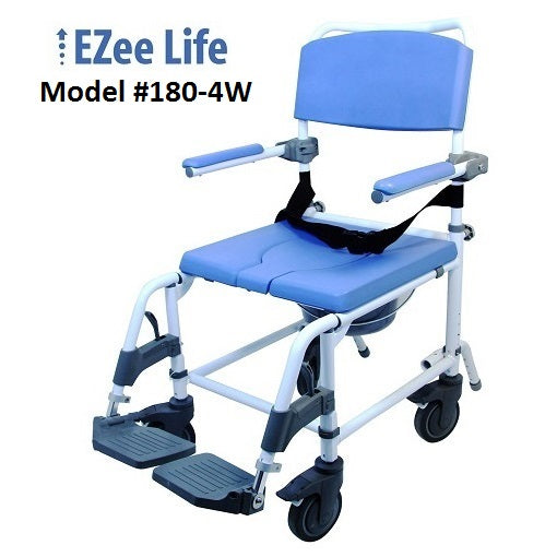 Ezee Life Model #180-4W Aluminum Shower Commode 18″ seat