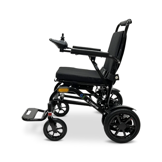 ComfyGO Glide Care G-5 lightweight foldable electric wheelchair with compact design and adjustable features.