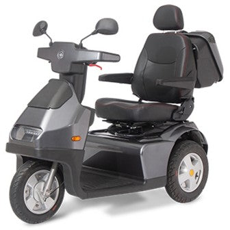 Gray Afi-S3 3-wheel heavy-duty bariatric mobility scooter by Discover Your Mobility, with sturdy design and large wheels.