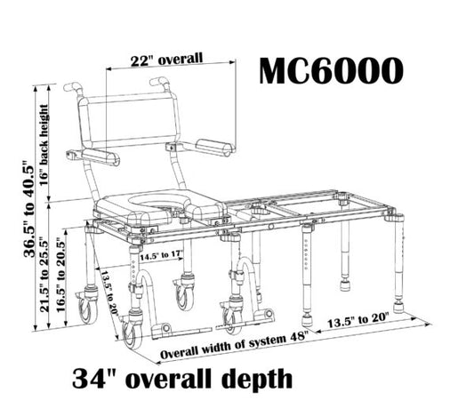 Nuprodx MC6000 All-in-one, roll-in mobility chair, commode chair, and tub transfer system