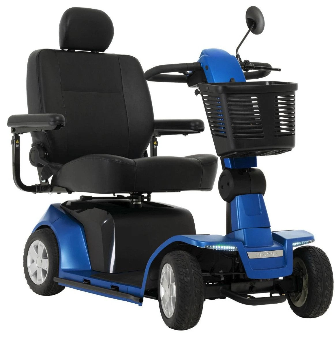 Discover Your Mobility Pride Maxima 4-wheel scooter showing a sturdy, comfortable ride with a spacious seat and robust four-wheel design.