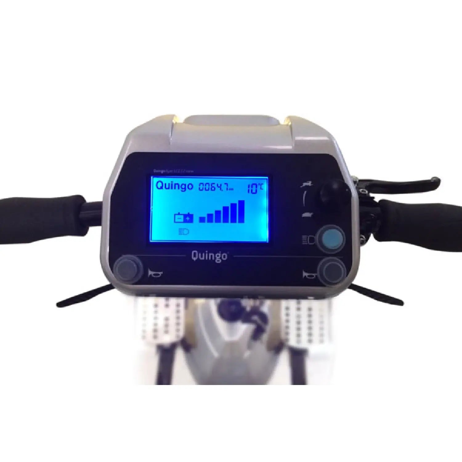 ComfyGO Quingo Flyte mobility scooter with MK2 self-loading ramp and docking station, designed for easy outdoor mobility.