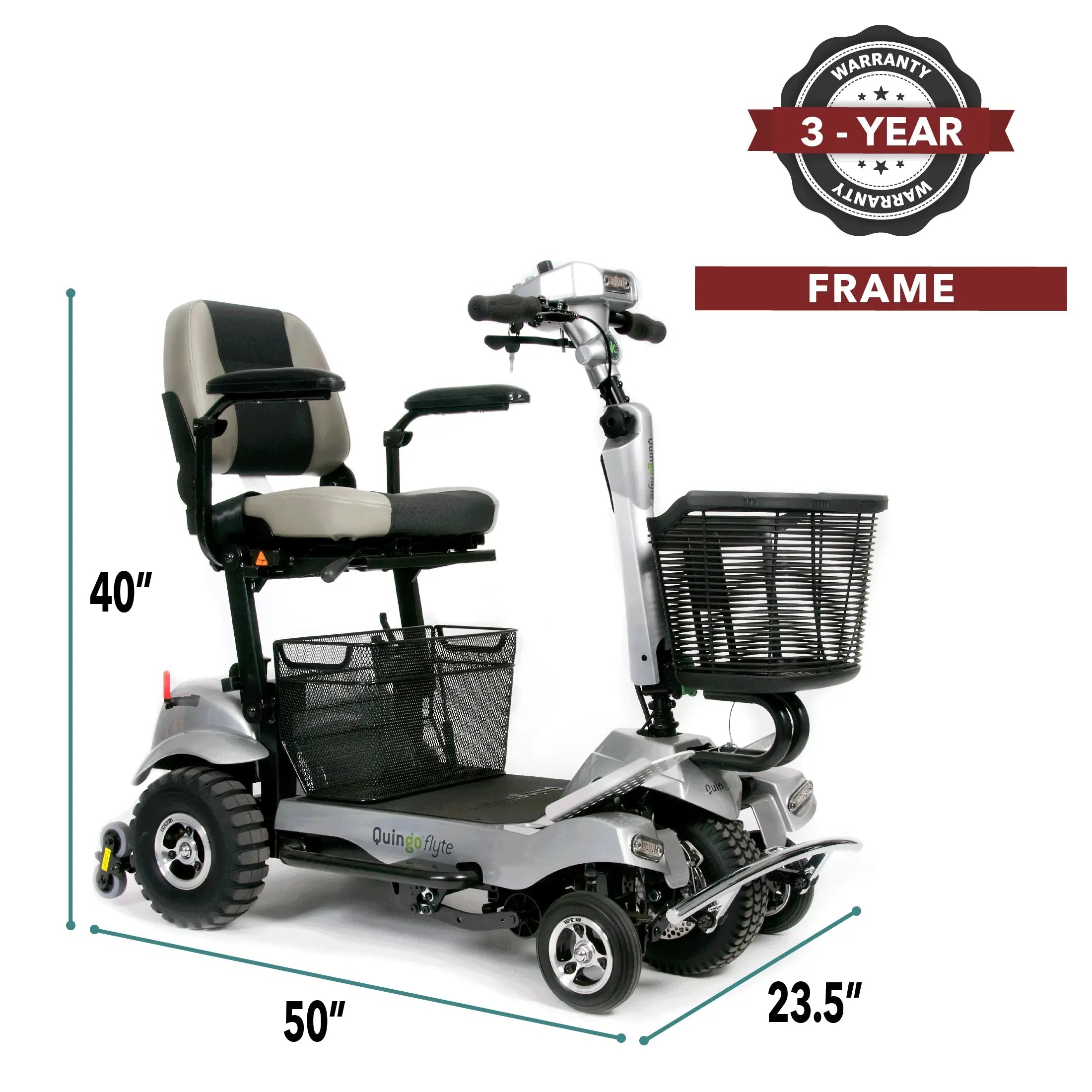 ComfyGO Quingo Flyte mobility scooter with MK2 self-loading ramp and docking station for easy accessibility and transport.
