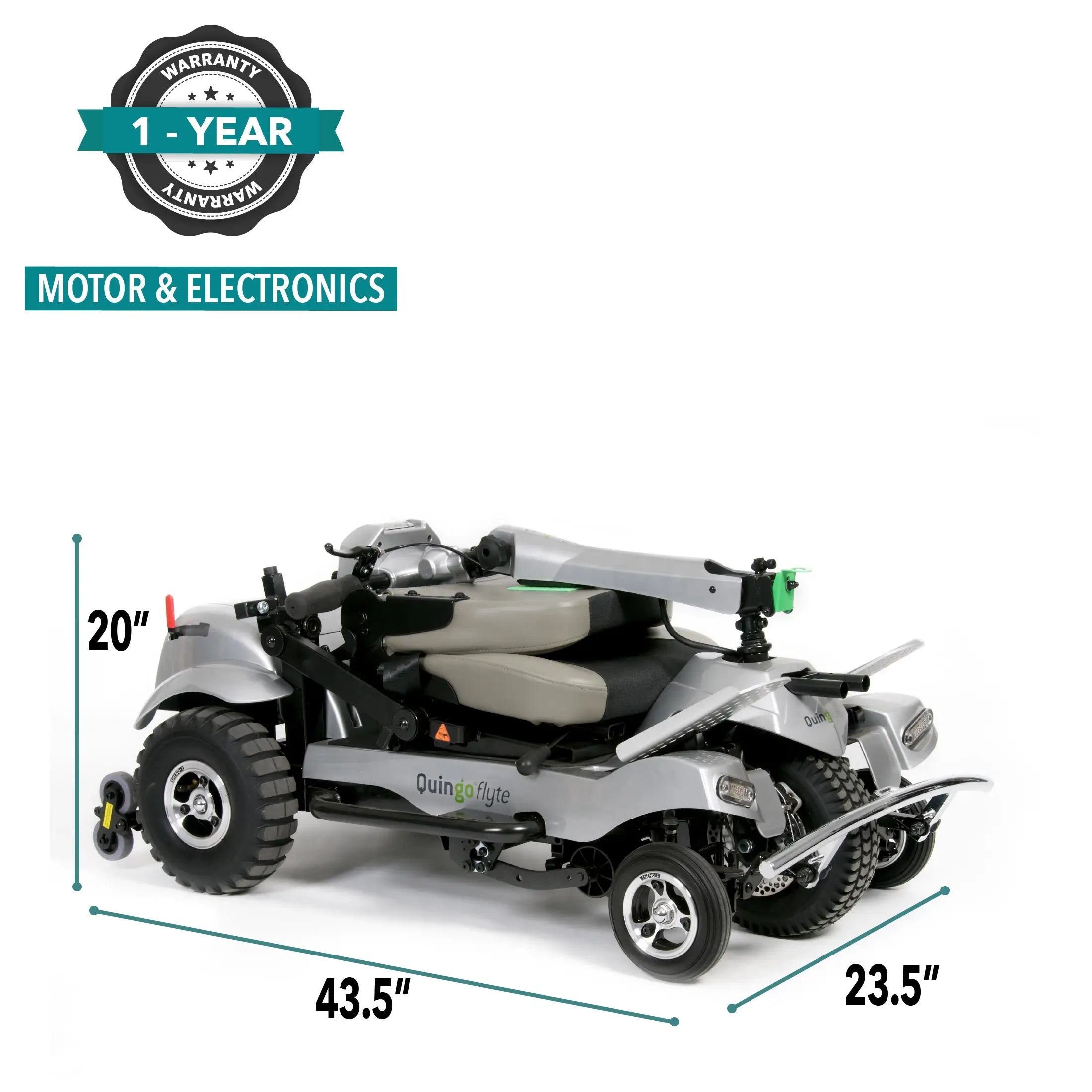 ComfyGO Quingo Flyte mobility scooter with MK2 self-loading ramp, compact design and self-loading docking station for easy mobility.