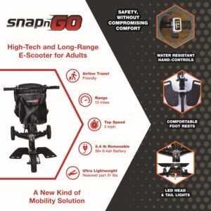 SnapnGo Scooter Sport Edition USB, compact electric scooter with sleek design and USB charging port, ready for urban commuting.
