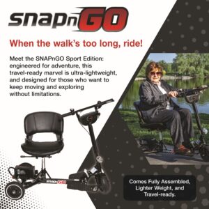 SNAPnGO Scooter Sport Edition with USB port, lightweight scooter for urban commuting, black and silver design